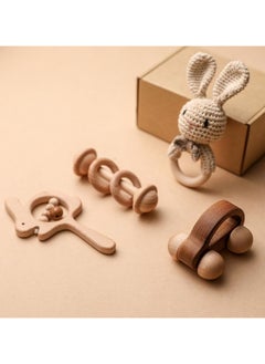 Buy Newborn birth gift Natural solid wood can chew hand rattle baby comfort wooden toy crochet rattle set in Saudi Arabia