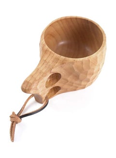 Buy Wooden Coffee Tea Cup with Handle and Lanyard Beige in UAE
