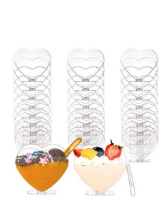Buy 50 Pack 80ml Plastic Mini Dessert Cup with Spoon, Clear Parfait Appetizer Heart-shaped Small Serving Bowl for Cakes, Ice Cream, Tasting, Party, Buffet, Wedding in Saudi Arabia