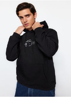 Buy Green Regular Cut Space Embroidered Hooded Cotton Sweatshirt with Fleece Inside TMNAW24SW00101 in Egypt