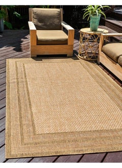 Buy Outdoor Border Collection Area Rug Multi Border (3' 3" X 5' Rectangle Tan Light Brown) in UAE