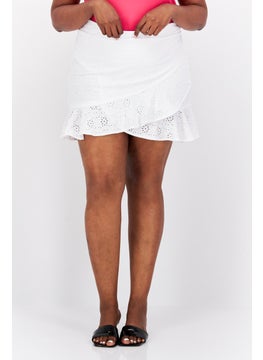 اشتري Women Plus Size Eyelet Mini Skirt, White في الامارات