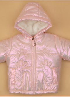 Buy Senior Gentles soft fur lined shiny leather jacket for your babys warmth with a hood with zipper for easy dressing in rose color in Egypt