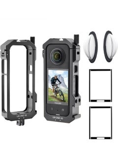 Buy Aluminum Frame Cage with Sticky Lens Guard Set and Screen Protector for Insta360 X3 - Anti-Scratch Metal Housing Shell and Tempered Glass Protective Film Accessories Kit. in Saudi Arabia