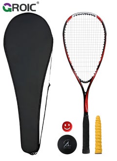 Buy 1 Pack Squash Racket Set for Adults, 27 Inch Squash Racket Tennis Racket for Beginner and Professional with 1 Squash Balls,  1 Vibration Damper, 1 Handles Grips, 1 Tennis Bag in UAE