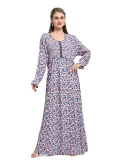 Buy MULTICOLOUR PRINTED SMOCKED DESIGN CASUAL ARABIC KAFTAN JALABIYA DRESS in Saudi Arabia