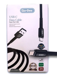 Buy Go-Des USB To Type C Superfast Charging Data cable & Upto 480 Mbps Transfer Speed With 3A Output Nylon Braided Compatible All Major Brands 1M Black in Saudi Arabia