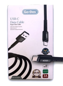 اشتري Go-Des USB To Type C Superfast Charging Data cable & Upto 480 Mbps Transfer Speed With 3A Output Nylon Braided Compatible All Major Brands 1M Black في السعودية