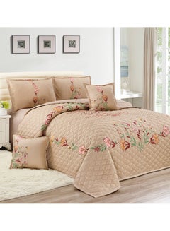 Buy Sleep night Floral Compressed 4 Pieces Comforter Set Single Size 160 X 210 Cm All Season Reversible Bedding Set Geometric Quilted Stitching Design Beige in Saudi Arabia