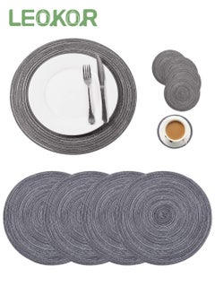 اشتري 4 Pack Round Woven Heat Resistant and Anti-Skid Table Mats Kitchen Table Place Mats في السعودية