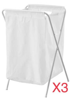 Buy 3 Piece Laundry Bag With Steel Stand White 41x43x64 cm in Saudi Arabia