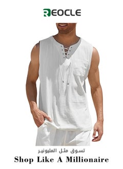 Buy Men's Sleeveless Top Medieval Eyelet Lace-up Stand Collar Men's Pullover Shirt in UAE