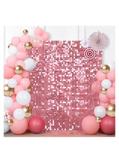 اشتري 24pcs/Set Pink Shimmer Wall Backdrop Panel Glitter Bling Sequins Photo Backdrops Sheets Decor for Birthday Wedding Anniversary Engagement Bridal Shower Graduation Party في الامارات