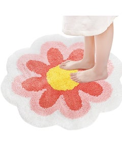 Buy Cute Bath Rug, Pink Flower Rug, Non-Slip Water Absorbent Rug, Machine Washable Soft Rug, Round Non-Slip Floor Rug for Bathtub Bedroom (24x24 inch) in UAE