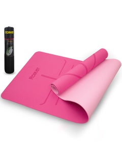 Buy Robust TPE Yoga Mat Double Layer Anti-Slip Eco Friendly Texture surface (Size 183cmx 61cm) SGS Certified Position Liens & Hanging Band, Home/Gym Workout Sports Exercise Sports Mattress - Pink in UAE