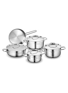 Buy 9 Pieces Stainless Steel Cookware Set, Induction Base Cookware Pots in UAE