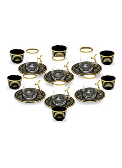 اشتري Tea Cawa set with Saucer Turkish Estikana Cups for Tea Coffee Cup Set of 18 pcs | Made in Turkey ETS8801 Black في الامارات