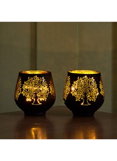 Buy Evren 2-Piece Cutwork Tealight Candle Holder Set with LED Lights 9 x 9 x 9 cm in Saudi Arabia