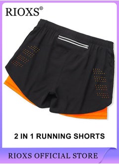 Buy Gym Shorts for Men Men's Activewear Running Shorts Drawstring Gym Shorts Men 2 Layer Loose Athletic Shorts with 4 Pockets in UAE