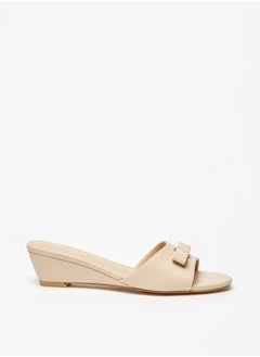 Buy Womens Logo Accented Slip On Sandals With Wedge Heels By Shoexpress in Saudi Arabia