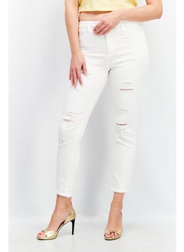 اشتري Women Regular Fit Plain High Waist Jeans, White في السعودية