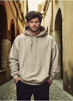 Buy Beige Basic Oversize/Wide Cut Hooded Sweatshirt with Fleece Inside TMNAW23SW00192 in Egypt