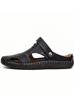 Buy Beach Shoes Casual Sandals Genuine Leather Black in Saudi Arabia