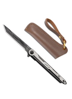 اشتري Stainless Steel Feather Pattern Folding Knife Outdoor Camping Pocket Knife - Black في السعودية