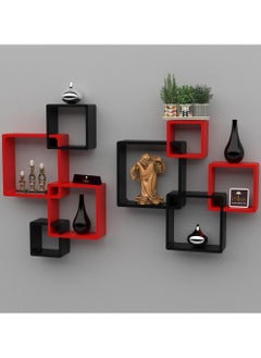 اشتري Wooden Twist Rafuf Wood Intersecting Wall Shelves Red Black Set of 8 في الامارات