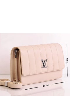 Buy beige Leather Shoulder Bag with Leather Handle in Egypt