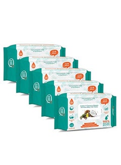 اشتري Coconut Based Natural Wipes For Babies With Goodness Of Coconut Oil & Castor Oil ; Moisturizing Wipes For Baby Skin ; Antibacterial Baby Wipes ; 360 Pieces ; Combo Of 5 X 72 Pieces في السعودية