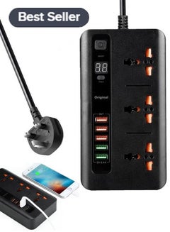 Buy Power Strip / Power Socket / Power Extension with 3 AC Outlets and 5 USB Ports Black in Saudi Arabia