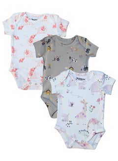 Buy Kiddiebumz 100% Super Soft Cotton, Short Sleeves Unisex Baby Rompers/Bodysuits/Onesies, 3 Fun Prints (New Born To 24 Months), Set of 3 in UAE