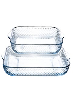 اشتري LIFE SMILE Borosilicate Glass Oven Baking Dishes Set of 2 - Square Shape Baking Tray Dishwasher Safe, Fridge & Freezer Safe, Microwave Safe (Design 1) في الامارات