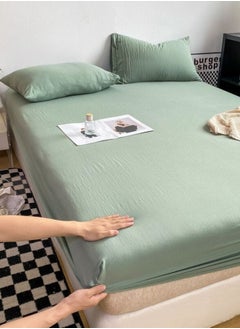 Buy 3 Pieces Fitted Bedsheet Set, Washable Cotton, Green Color, Various Sizes. in UAE