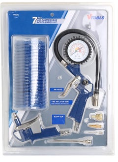 اشتري 7 Piece Heavy Duty Multipurpose Air Compressor Accessories Kit Blue Vt1301 في السعودية