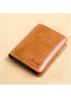 Buy Men's Wallet, Top Layer Cowhide, Three Sides, Men's Wallet, RFID Anti-theft Card Swipe, Wax Brown (Anti-theft Card Swipe) in Saudi Arabia