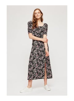 Buy Black Pink Floral Square Neck Midi Dress in UAE