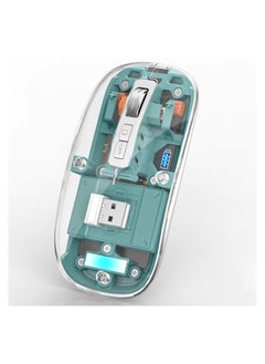 اشتري Rechargeable Tri-Mode Wireless Bluetooth Mouse USB C Portable Silent Full Transparent Design for Laptop Green في الامارات