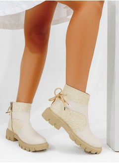 Buy Ankle Leather Boot With Side Zipper B-33-BEIGE in Egypt