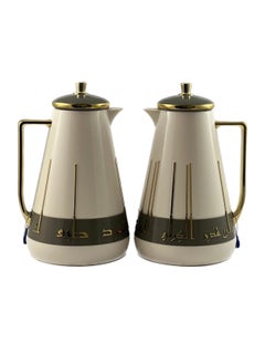 Buy 2-Piece Tea & Coffee Flask - 1 Liter & 1 Liter Capacity - Glass Inner - ABS Body - White & Grey & Gold in UAE