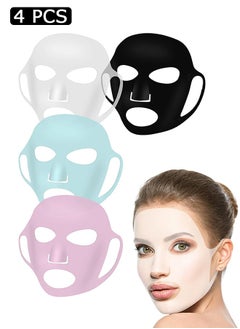 Buy 4 Pcs Silicone Facial Mask, Reusable 3D Face Mask Cover, Prevent Evaporation Masks Face Care Tool (Black, White, Blue, Pink) in Saudi Arabia