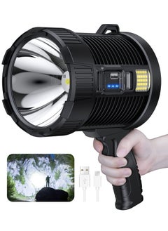 Buy PROTON Rechargeable Spotlight, 100000 Lumens Led Spot Lights Handheld Large Flashlight Super Bright Outdoor Solar Spotlights Searchlight with Cob Light, 6 Modes, IPX5 Waterproof in Saudi Arabia