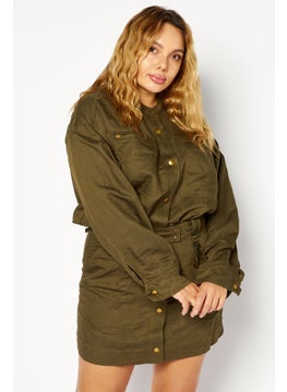 اشتري Women Solid Shirt Dress, Olive في السعودية