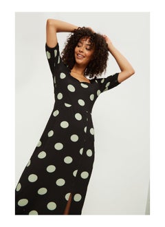 Buy Sage Spot Square Neck Midi Dress in UAE