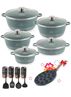 Buy Cookware Set 15 pieces -Pots and Pans set Granite Non Stick Coating 100% PFOA FREE, Die Cast aluminum Cooking Set include Casseroles & Shallow Pot & Pancake Pan & Silicone Utensils in UAE