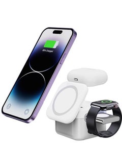 Buy 3 in 1 Cube 15W Fast Charging Foldable Wireless Charger, Compatible with iPhone 15/14/13, Apple Watch 1-8/Ultra, Earbuds in UAE