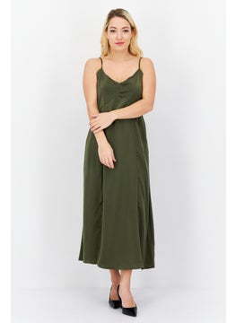 Buy Women Solid Midi Casual Dress, Olive in Saudi Arabia