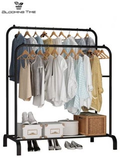 Buy Double-Row Drying Racks With One-Layer Storage Rack, Simple Installation, Space-Saving, Black in UAE