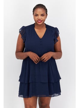 Buy Women Textured Mini Dress, Navy Blue in UAE